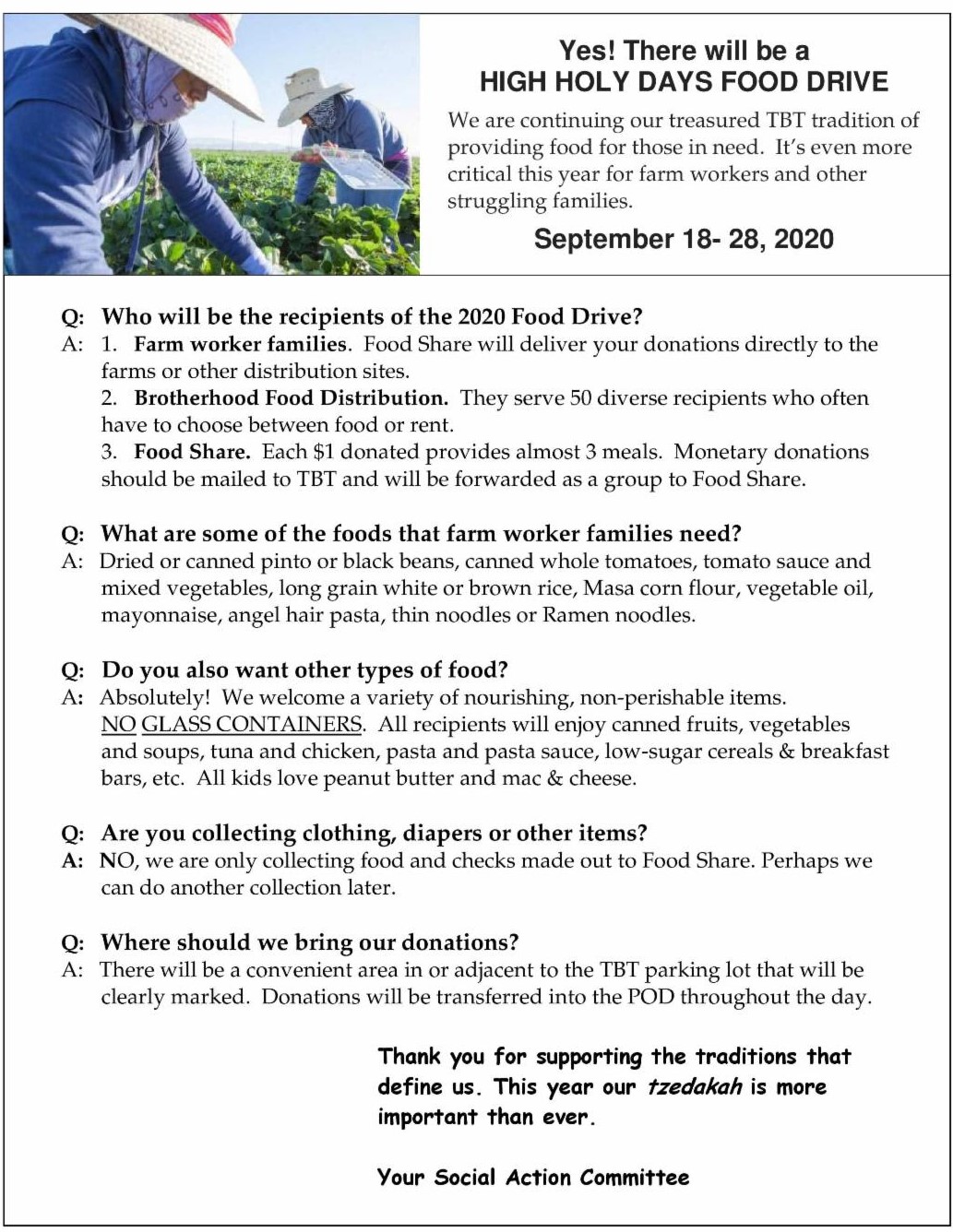 HHD 2020 Food Drive Plan